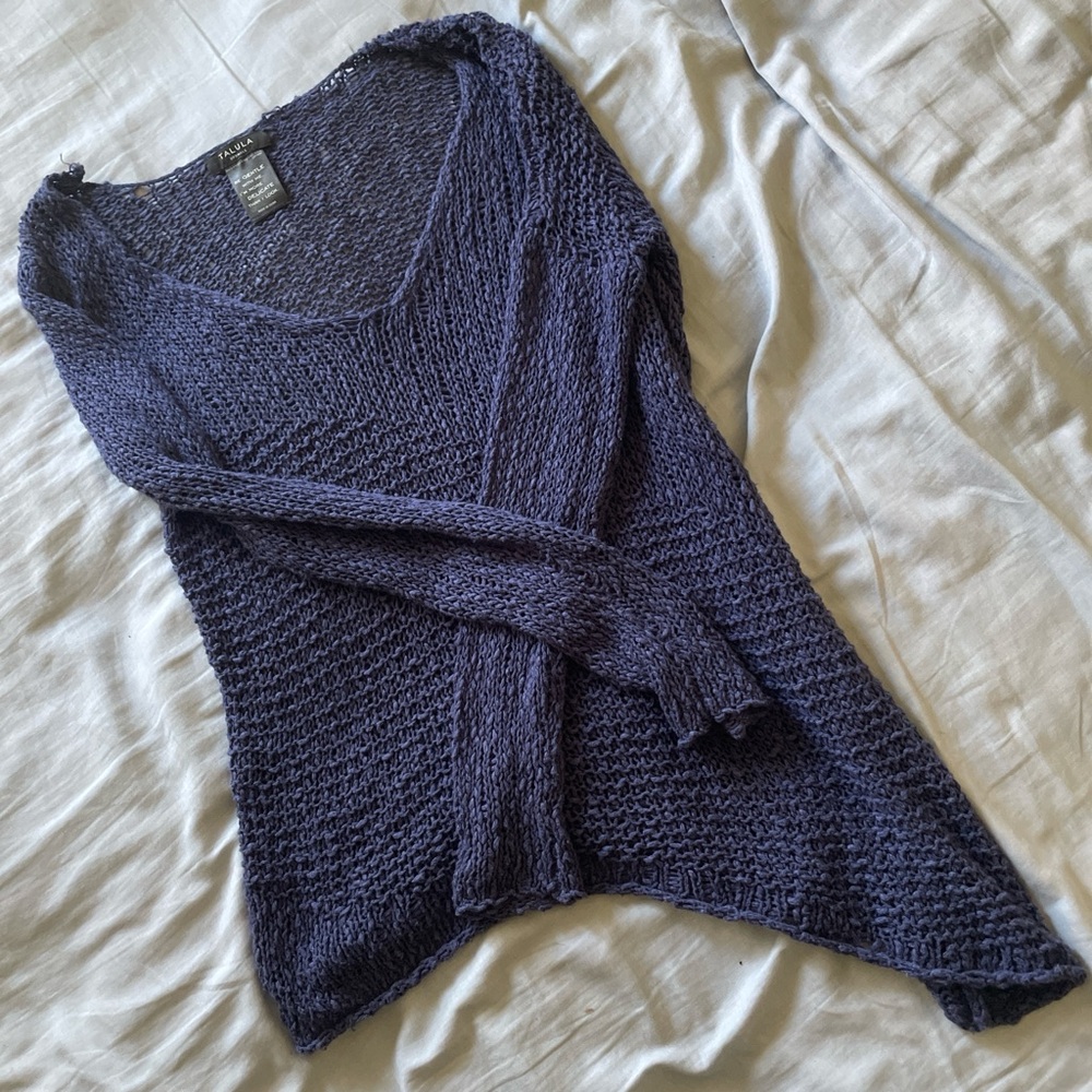 Talula Purple V-Neck Crochet Sweater